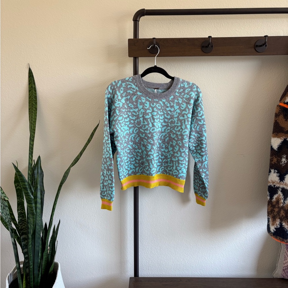 Free People Gray and Teal Patterned Sweater